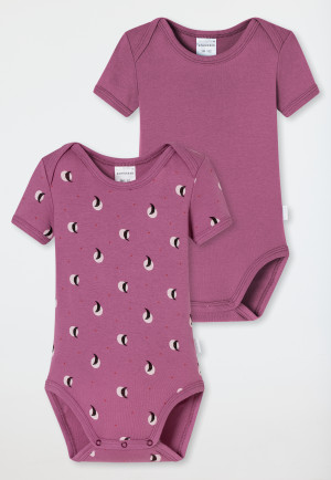 Korte mouw romper 2-pack fijnrib gestreept mauve - Natural Love