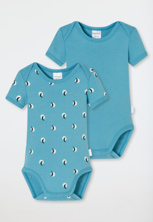 Korte mouw romper 2-pack fijnrib lichtblauw - Natural Love