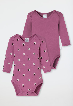 Lange mouwen romper 2-pack fijnrib gestreept mauve - Natural Love