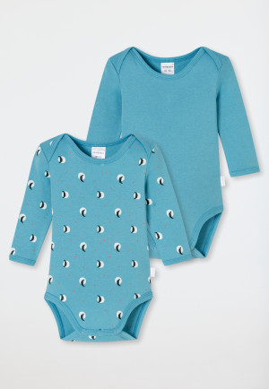 Lange mouwen romper 2-pack fijnrib gestreept lichtblauw - Natural Love