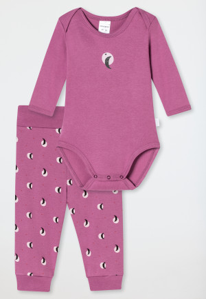 2-delige babyset fijnrib body broek met lange mouwen mauve - Natural Love