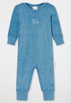 Babyanzug lang mit Fuß unisex Frottee Modal Bär hellblau - Natural Love