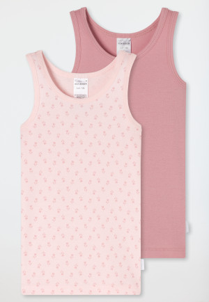 Onderhemden, set van 2, bloemenmotief, roze - Fine Rib
