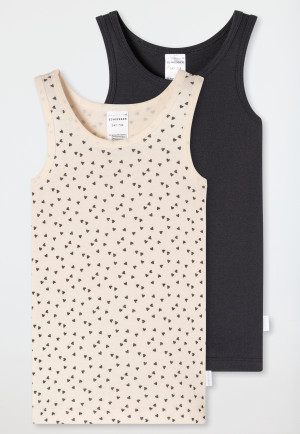 Onderhemden, set van 2, hartjes, grafiet/off-white - Fine Rib