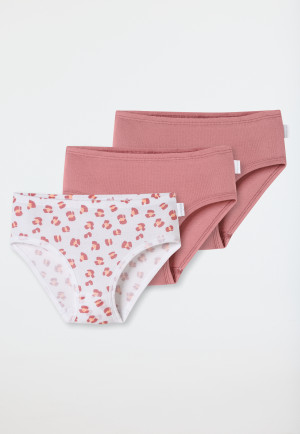 Slips 3er-Pack Animal-Print malve/weiß - Fine Rib