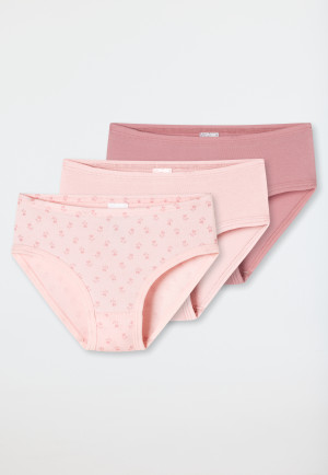 Slips, set van 3, bloemetjes, roze - Fine Rib