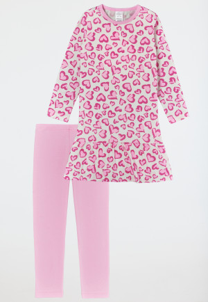 Pyjama lange Organic Cotton flounce leggings hartjes rosé - Girls World