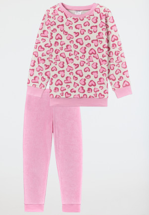 Schlafanzug lang Organic Cotton Bündchen Herzen rosé - Girls World