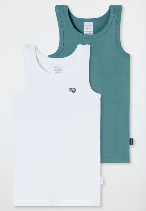 Vests 2-pack green/white - Fine Rib