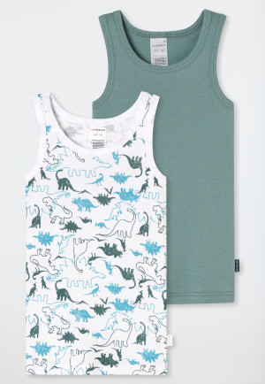 Lot de 2 maillots de corps Dinos vert/blanc - Fine Rib