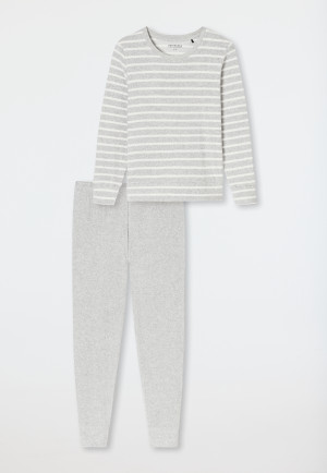 Pyjama long tissu éponge rayures gris argenté chiné - Casual Essentials