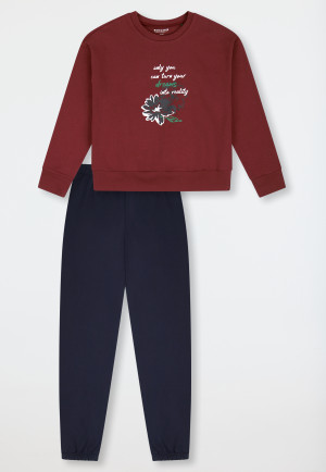 Schlafanzug lang Sweatware Bündchen burgund - Teens Nightwear