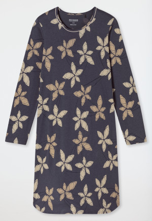 Nachthemd langarm Blumen graphit - Comfort Nightwear