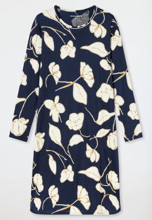 Camicia da notte a maniche lunghe con motivi floreali, colore blu mare intenso - Comfort Nightwear