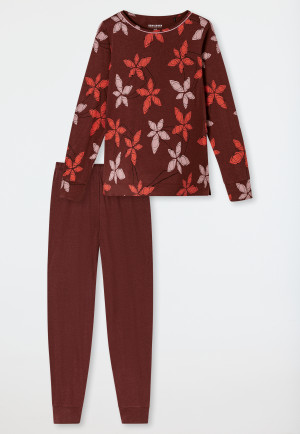 Pyjama lange pyjama bloemen wijnrood - Comfort Nightwear