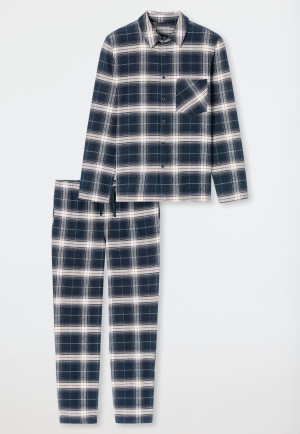 Pyjamas woven fabric flannel midnight blue chequered - Selected! Premium Warming
