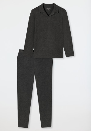 Long pyjamas interlock polo collar dark grey mottled - Selected! Premium Warming