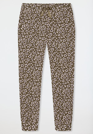 Hose lang Bündchen Blumen Leoparden oliv - Mix+Relax