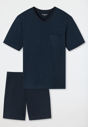 Pyjama court à carreaux bleu nuit - Comfort Essentials
