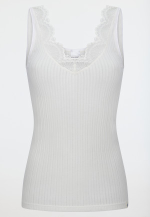 Strap top fine rib needle out structure lace off-white - Revival Marie