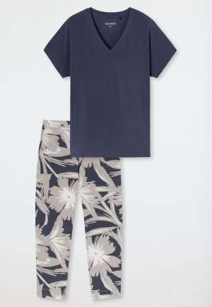 Schlafanzug lang 7/8-Hose Blumen graphit - selected! premium