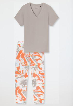 Schlafanzug lang 7/8-Hose Blumen grau-jaspe - selected! premium