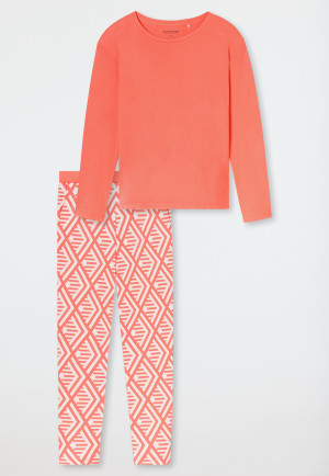 Schlafanzug lang Interlock pfirsich - Modern Nightwear