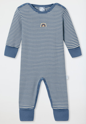Babyanzug Feinripp langarm Vario-Fuß Ringel jeansblau - Natural Love