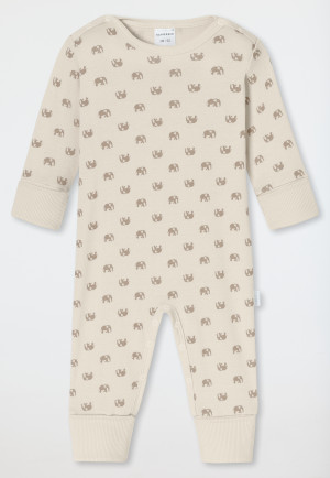Babyanzug unisex Feinripp langarm Vario-Fuß Elefanten creme - Natural Love