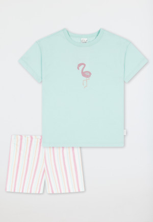 Schlafanzug kurz Flamingo hellgrün - Girls World