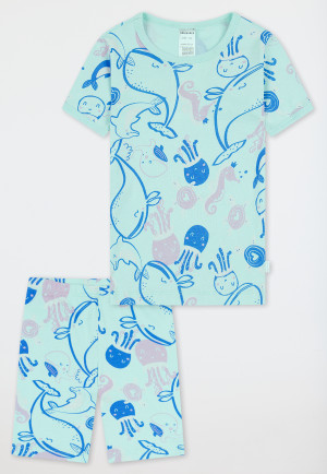 Short pyjamas fine rib sea animals light green - Girls World