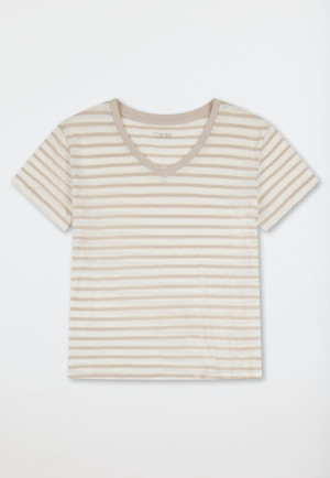 Shirt short sleeve linen organic cotton stripes off-white - Mix+Relax
