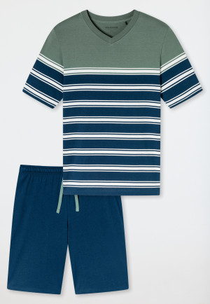 Schlafanzug kurz Ringel khaki - Casual Nightwear