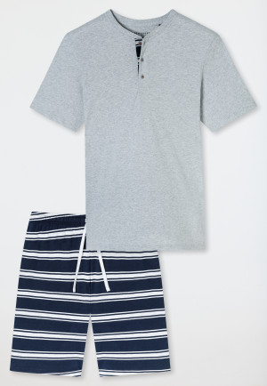 Short pyjamas with button placket striped light gray mottled - Casual Nightwear
