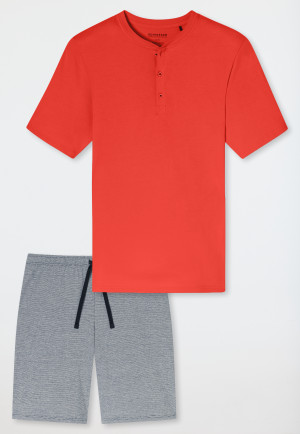 Short pyjamas with button placket striping light red - Casual Nightwear