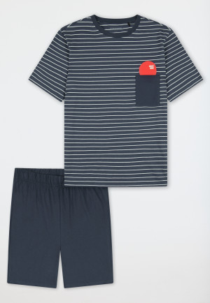 Schlafanzug kurz Streifen graphit - Nightwear