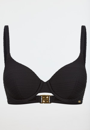 Bikini-Top mit Schale Jersey recycelt Streifen schwarz - Aqua