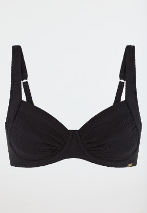Bikini con ferretto in jersey riciclato a strisce nero - Aqua