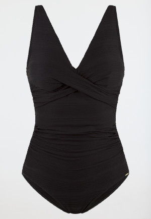 Swimsuit with shell jersey recycled stripes black - Aqua