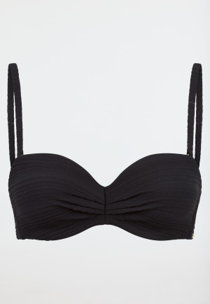 Bandeau-Bikini-Top mit Schale Jersey recycelt Streifen schwarz - Aqua