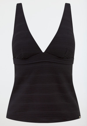 Tankini in jersey riciclato a strisce nere - Aqua