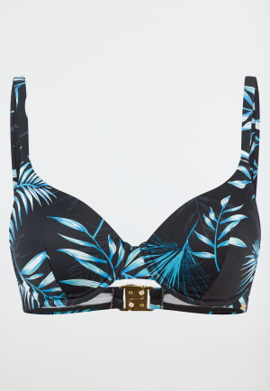 Bikini-Top mit Schale Jersey recycelt Palmen multicolor - Aqua