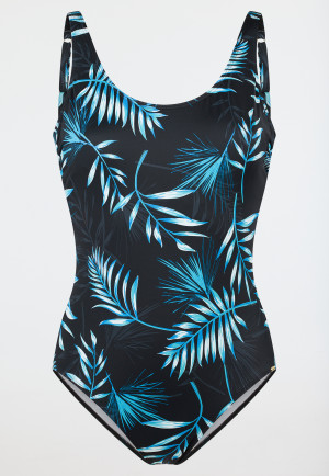 Swimsuit jersey recycled palm trees multicolor - Aqua