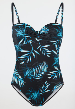 Swimsuit with shell jersey recycled palm trees multicolor - Aqua
