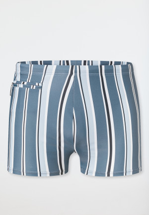 Badehose mit Reißverschlusstasche Wirkware recycelt Streifen atlantikblau - Aqua