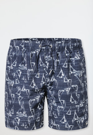 Pantaloncini da bagno in tessuto riciclato blu notte con barche a vela - Aqua