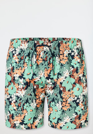 Short de bain matière tissée recyclée fleurs multicolores - Aqua