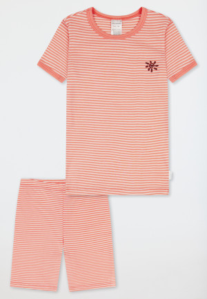 Schlafanzug kurz Feinripp Ringel Sonne apricot - Natural Love