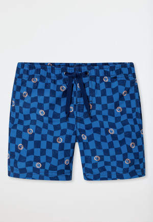 Zwemshorts geweven stof SPF40+ ruitjes smiley indigo - Aqua