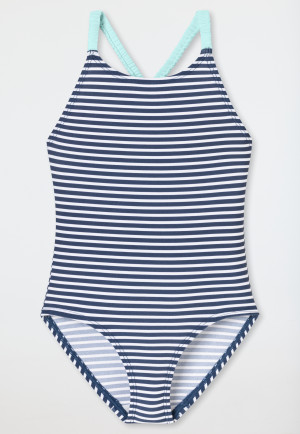 Badpak gebreide LSF40+ strepen wit&strepen - Aqua